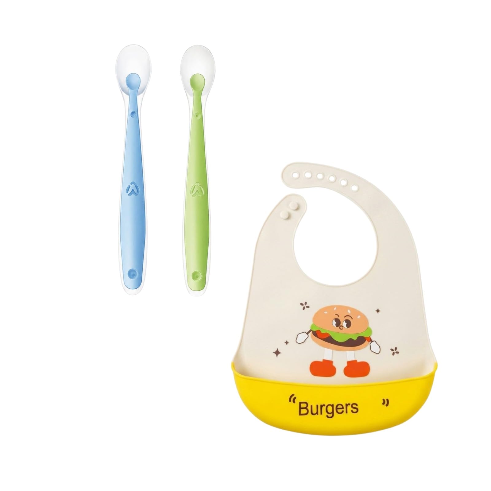 Silicone Baby Bib & Feeding Spoon Set for Babies & Toddlers | Waterproof Adjustable Bib with Food Catcher Pocket | BPA Free Food Grade Silicone Self Feeding Set-image-38