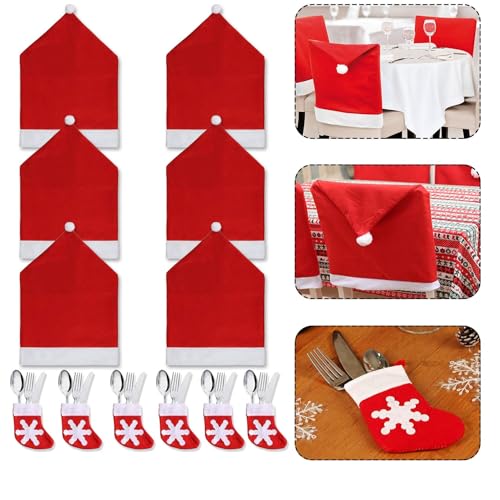 Funnlot Weihnachten Stuhlhussen 6er Set Stuhlbezug Rot Universal...