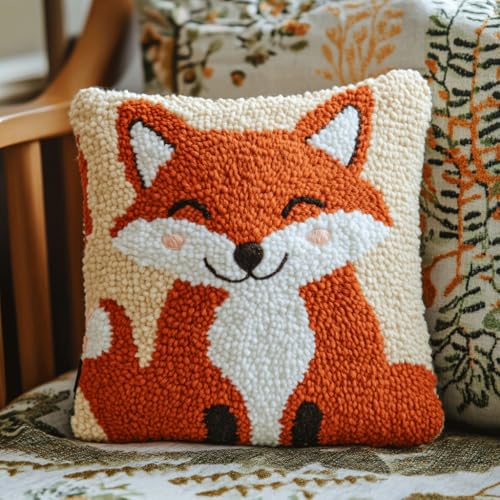 ASONGLINGO Kit de Coussin avec Crochet à Loquet Coussin au Point Noué, 43×43cm création de Tapis et Canvas, Tapis Point Noué,Latch Hook Canevas Coussin(Animaux de bande dessinée)