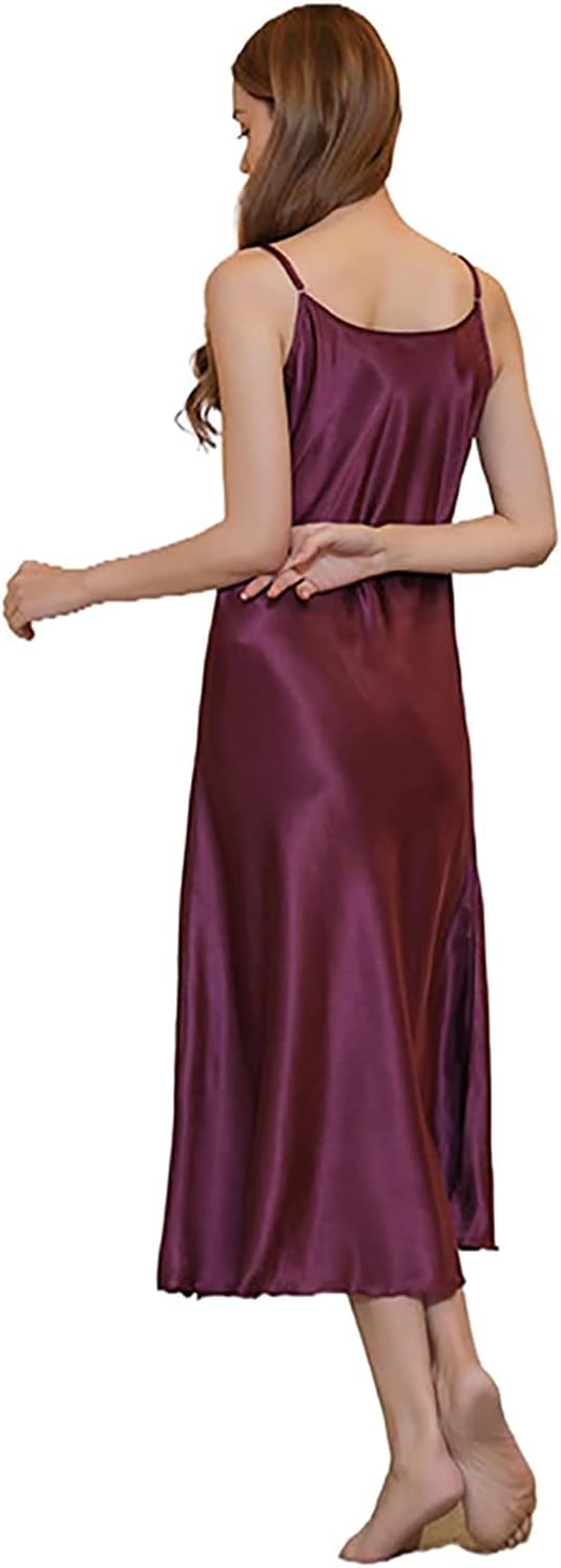 Womens Satin Nightgown Long Slip Sleep Dress Silk V Neck Nightgowns - Image 4