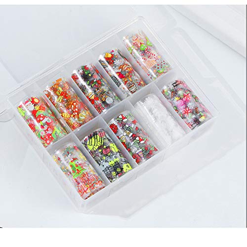 Valuu 10 Rolls Christmas pattern Nail Art Foil Transfer Stickers Holiday Star Laser Nail Foil Adhesive Decals Starry Sky Manicure Transfer Tips Christmas Nail Art DIY Decoration Kit
