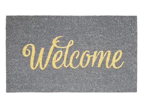 Banzaii Tapis Entrée en Fibre de Coco - Paillasson Extérieur 40 x 70 cm avec Base Antidérapant en PVC et Absorbant - Welcome Gris