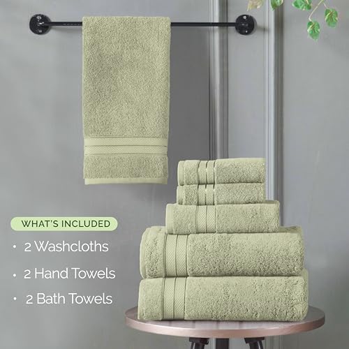 Image of Elegant Comfort Luxury 6-Piece Towel Set, Premium Soft 100% Turkish Cotton, Three Line Popcorn Design 2 Bath Towels, 2 Hand Towels and 2 Washcloths Towel Set - Quick-Drying and Absorbent, Jade Green