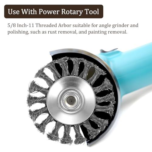 Image of Twisted Knotted Wire Wheel Brush for Grinder - [4 Inch] Carbon Steel for Paint Stripping Cleaning Rust Abrasive, 5 /8Inch-11 Threaded Arbor, 0.02 Inch Carbon Steel Wire, Cyan