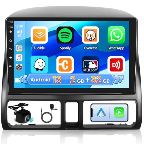 Car Radio for Honda CRV Radio 2002-2006 with Wireless CarPlay Android Auto, 9 Inch Android Car Stereo 2G+32G GPS Navigation WiFi Mirror Link Bluetooth AHD Backup Camera Mic