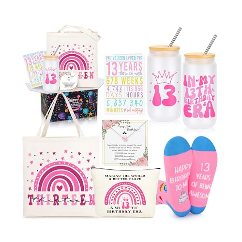 JTENGTOP 13 Year Old Beautiful Girl Birthday Gifts Ideas, Gifts for 13 Year Old Sweet Girls, 13th Birthday Decorations Basket Set of 6