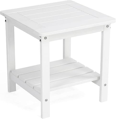 Kibaso Outdoor Side Table, 2-Tier HDPE Small Patio Table, White