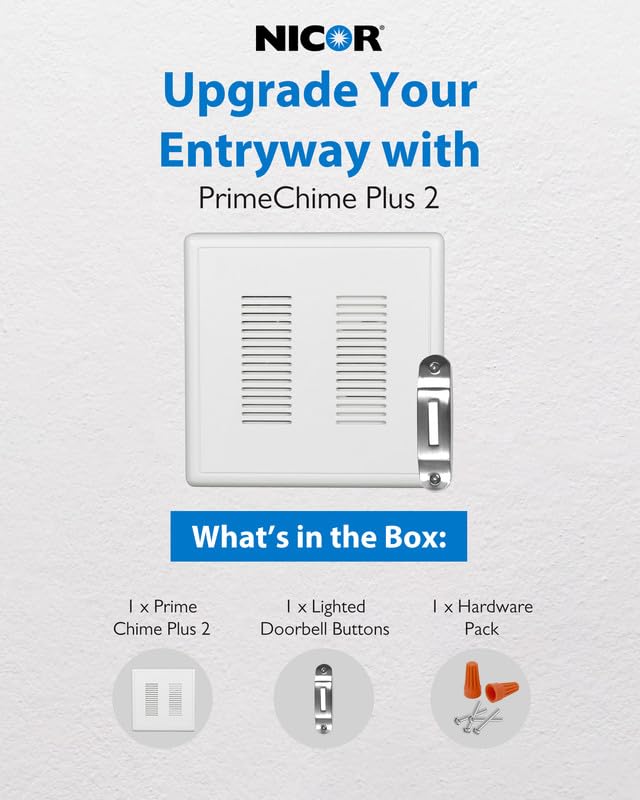 Image of PrimeChime Plus 2 Electric Doorbell Kit - Doorbells for Home - Includes Selectable Ring Chimes - Deco Button, Nickel - NICOR Lighting