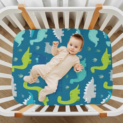 Image of Crib Sheet Breathable Soft Crib Mattress Sheet for Baby Toddler Boys Girls Fitted Pack n Play Crib Sheet Fit Standard Crib Mattress 39 x 27 Inch Dinosaur Blue Cute