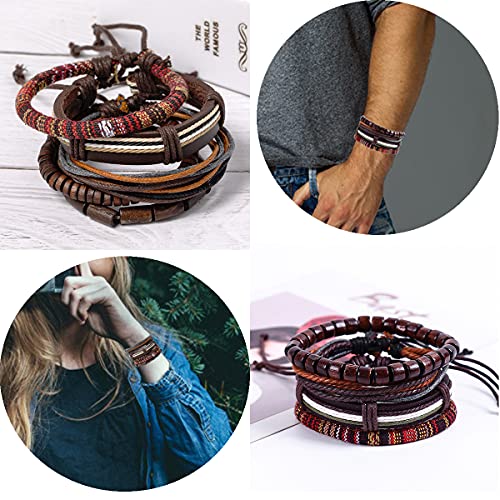 Sonnyx B095RJFKR3_CA NARF 24 Pcs Braided Leather Bracelet For Men Women Cool Woven Wrist Cuff Bracelets Hemp Cords Wooden Beads Ethnic Tribal Handmade Wrap Adjustable Wristband Bracelets thumb #4