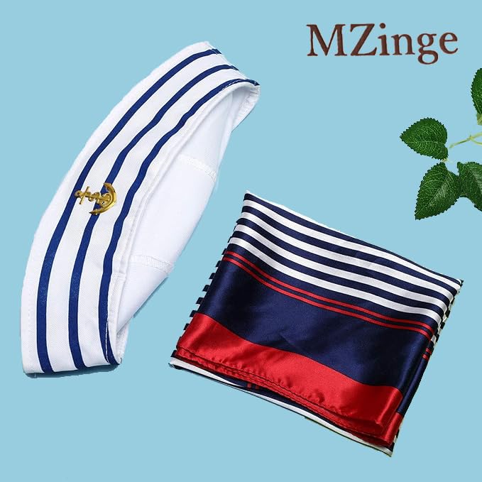 MZinge Adjustable Yacht Captain/Sailor/Ship Boat Cap -Captains Costume Accessories. Blue with White Scarf - Image 3
