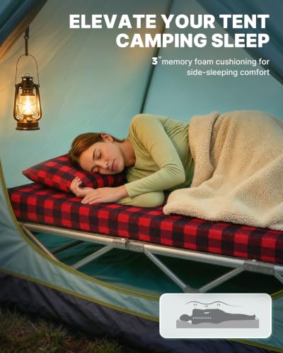 Image of GAIALOOP 3 Inch Memory Foam Camping Mattress, Dual Layer Thick Sleeping Camp Pad for Car Tent Cot, Roll-Up Portable Glamping Floor Bed for Guests Sleepover