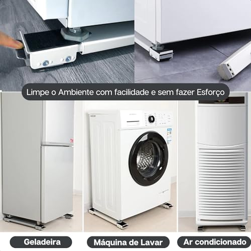Suporte Com Rodinhas e Base Ajustável Para Geladeiras Máquinas De Lavar Fogão e Móveis Resistente Re