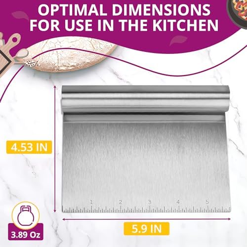 Bench Scraper Kitchen – Multipurpose Pastry Scraper Tool with Measuring Scale, Pizza & Bread Dough Cutter Tool, Stainless Steel Build – Rust-Resistant Bench Knife, Ergonomic Grip & Multi-Use Design