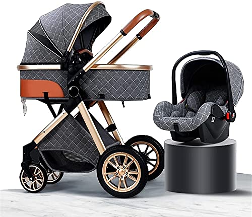 Luxury Pushchair Stroller 2 in 1 Baby Stroller and Car Seat Combo with All Infant Seats, Stands for Storage,Easy to Carry, Gift Baby Blankets Mommy Bag Rain Cover (Color : Dark Gray)