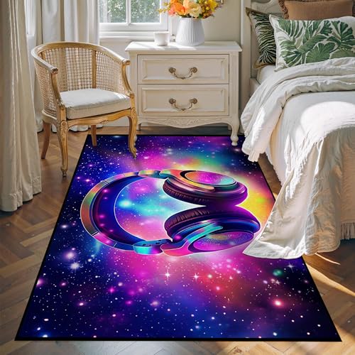 Galaxy Game Area Rug Large Music Headphone Rugs Colorful Throw Rug Non-Slip Carpet Doormats for Living Room Bedroom Apartment Dorm Floor Mat 71 in x 47 in Galaxy 12 4' x 6' (Rectangular)