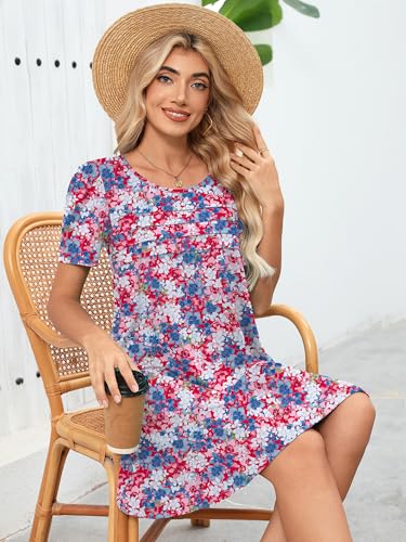 Image of Heymoments Women's Short Sleeve Crewneck Sundress Summer Casual A-Line Beach Dress with Pockets S-2XL