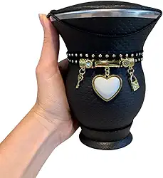 Kit Chimarrão: Cuia de Porongo Revestida, Pulseira/Choker - Diversas Cores (Preto coração branco)