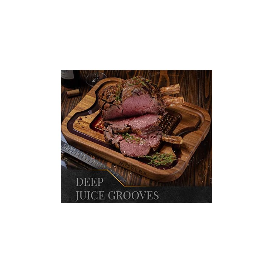 Large Acacia Wood Cutting Board | Premium Butcher Block for Carving Meat w/Deep Juice Grooves, Non Slip Spikes, Reversible Design for Slicing, Chopping & Serving | Christmas Holiday Gift | 12x16x1.5"