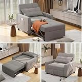 Aiho Convertible Sleeper Chair, 3-in-1 Sofa Bed with Adjustable Design, Pillow & Pocket - Pull Out Sleeper for Apartment, Light Gray
