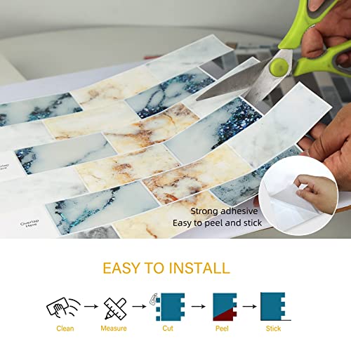 Homeymosaic 10-Sheets Backsplash Tile Peel And Stick On Kitchen Laundry Stove 3D Subway Vinyl Wall Tiles In Galaxy Marble White #TOP3