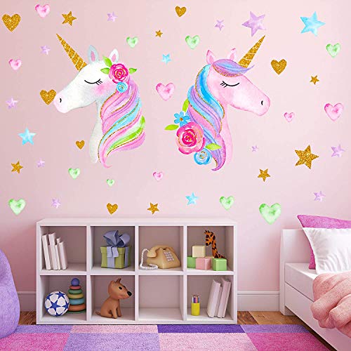 BIFADA Lot de 2 feuilles de stickers muraux de grande taille licorne amovibles pour chambre d'enfant Cover