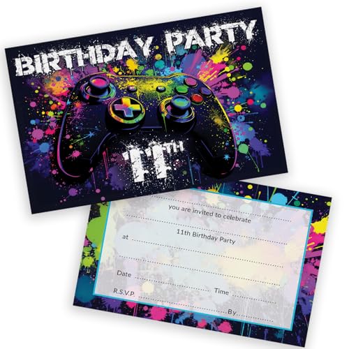 Invitaciones para fiesta de 11º cumpleaños para niños – Juego de 20 invitaciones de cumpleaños para niños y niñas con sobres plegables