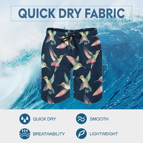 Hawaiian Shorts for Men - Comfy Colorful Hummingbird Print Mens Swim Trunks Bathing Suits with Mesh Lining3