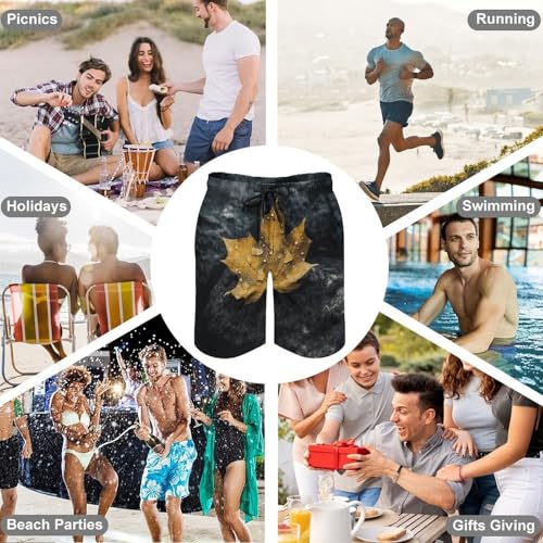 Men's Swim Trunks Quick Dry Board Shorts with Pockets Beach Shorts Leaves on Wet Rocks Bathing Suits for Men4