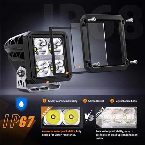Image of Nilight LED Pod Lights with Amber DRL 3.2 Inch Square 20W 2510LM Super Spot Beam w / 16AWG Wiring Harness Kit Auxiliary Offroad Driving Ditch Light for Truck UTV ATV SUV 4x4