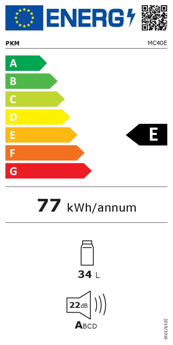 PKM MC40E Mini-Kühlschrank | Semi-Konduktor-Kühlschrank | 56x40cm | 34 Liter Kühlen | 22dB | 77kWh | LED-Beleuchtung