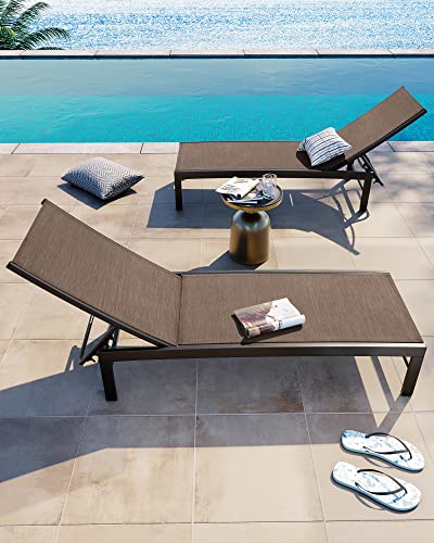 Crestlive Products Aluminum Adjustable Chaise Lounge Chair Outdoor Five-Position Recliner, Curved Design, All Weather For Patio, Beach, Yard, Pool (2Pcs Brown) #TOP5