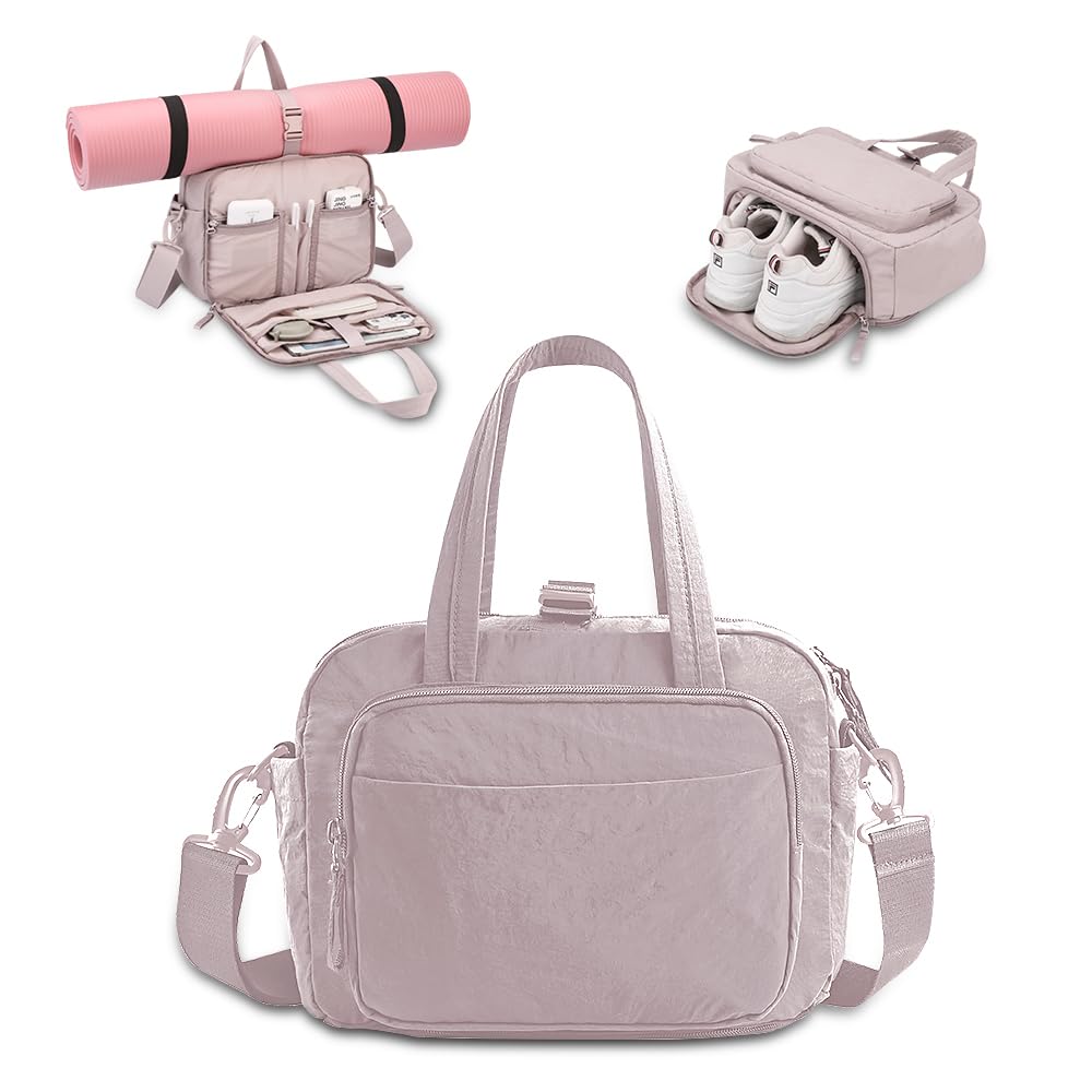 Geelraqaly mini gym bag for women, travel duffel bag with wet pockets and Shoe Compartment,Lightweight carry on weekender duffel, water resistant,for