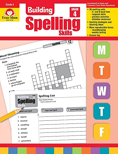 Evan-Moor Building Spelling Skills, Grade 4 - Homeschooling & Classroom Resource Workbook, Reproducible Worksheets, Teaching Edition, Spelling Strategies, Reading and Writing Skills