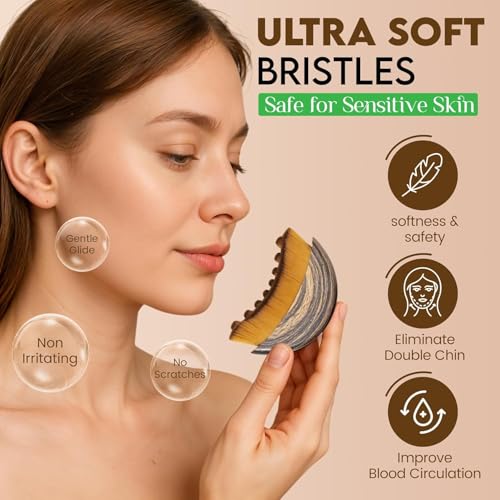 Image of WEZOSHINET New Contour Face Brush, Dry Brushing Face Brush, Drainage Massager for Face, Neck & Face Sculpting, Portable Facial Tool, Fit The Skin,Reduce Puffiness for Daily Us, with Box (BROWN)