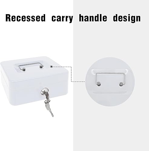 Miniatura 5 de Caja de efectivo de acero con cerradura de llave, organizador de dinero pequeño de metal con bandeja para dinero, caja de almacenamiento de efectivo