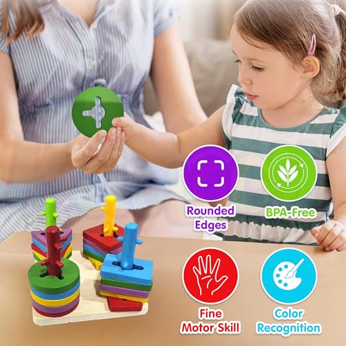 Image of Kidology Wooden Shape Sorting Game for Kids Age 3+ Years - Educational Montessori Puzzle Toy for Color & Shape Recognition, Fine Motor Skills & Early Learning | Ideal for Gifting