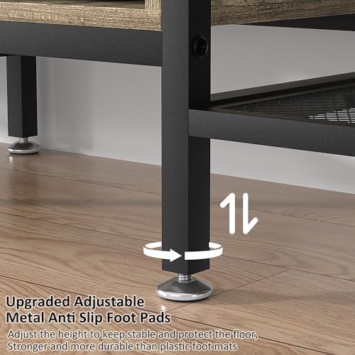 Image of VECELO Industrial TV Stand for 70 Inch Television Cabinet 3-Tier Console with Open Storage Shelves, Entertainment Center Metal Frame for Living Room, Bedroom, 63 Inch, Light Grey