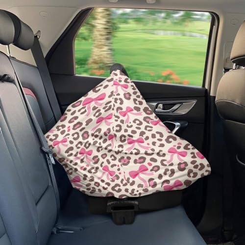 Image of Leopard Bow Nursing Cover Up for Breastfeeding, Baby Carseat Cover