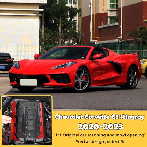 Image of CHEAYAR Engine Bay Panel Cover Compatible with Chevrolet Corvette C8 2020-2023, Engine Shroud Cover Panel Trims, C8 Accessories 2PCS (Engine Bay Trim - Red)