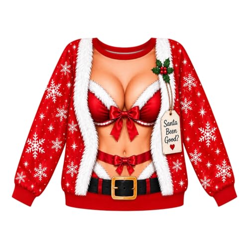 Christmas Sweatshirts for Women Funny 3D Boobs Print Pullover Ugly Xmas Top - image 3