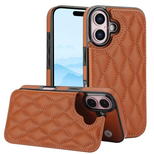 Housse en cuir rhombique marron pour iPhone 15 Pro Max protection chic avec béquille
