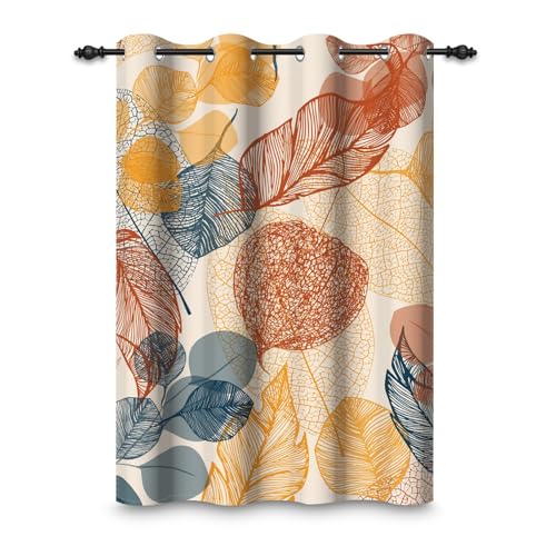 ggaimwf 135x175cm Rideau à œillets Motif Feuilles abstraites Motif de Feuilles colorées Thermiques Oeillets Occultants Rideaux pour fenêtres Salon Chambre...