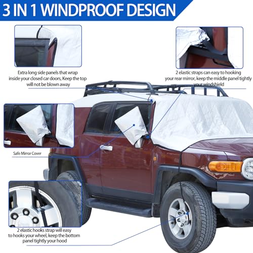 Image of Windshield Snow Cover Fit for Toyota FJ Cruiser 2007-2021, Front Windshield Cover for Ice and Snow, Auto Extra Thick Windshield Ice Cover Protects Windshield from Rain, Sun, Frost(Silver)