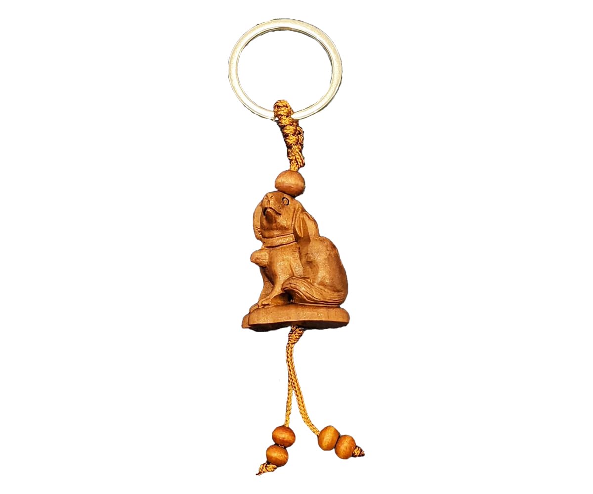 Luck Trader Women's Brown Dog Chinese Zodiac Lunar New Year Hand Carved Mahogany Wood Keyring Keychain