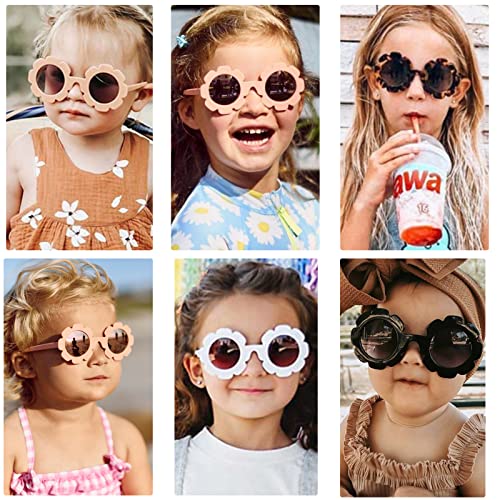 Hycredi Kids Flower Sunglasses Round Polarized  Sung Lasses Cute Shades Uv 400 Protection Girls Boys-Matte Yellow/Gold Mirrored Lens+Matte Reddish Orange/Brown Lens #TOP5