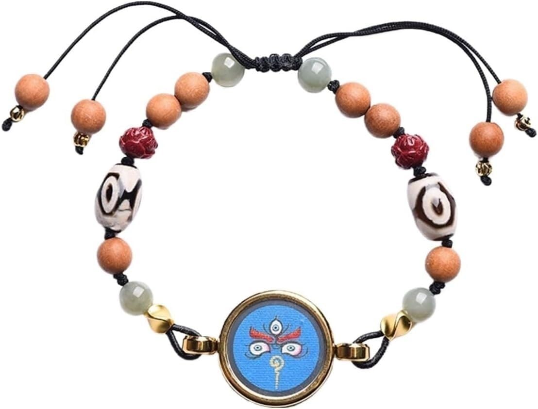 YNIYUJKL Bracelets,Lucky Charm, Braided Bracelets, Tibetan Zakiram Thangka Pendant Hand-Painted Thangka Ethnic Characteristics Wind Duo Bao Strings For Men And Women Strings Hand,Blue