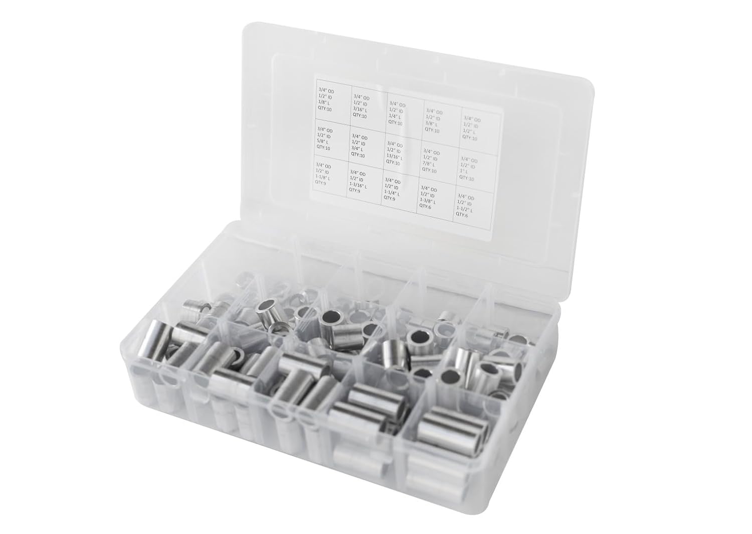 Aluminum Spacer Standoff Bushing Assortment Kit 3/4" OD x 1/2" ID (139 pcs)