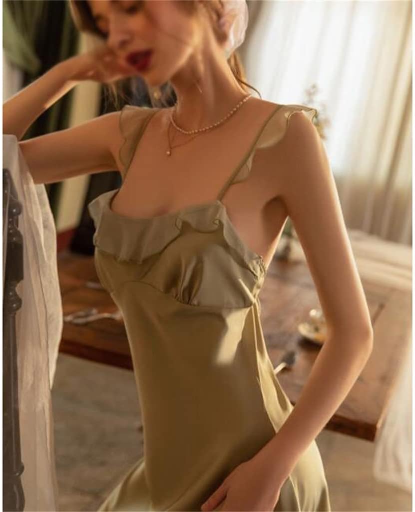 Sexy pajamas Women's spring and autumn with breast pad Ice thin lace ruffle pures desire suspender nightdress