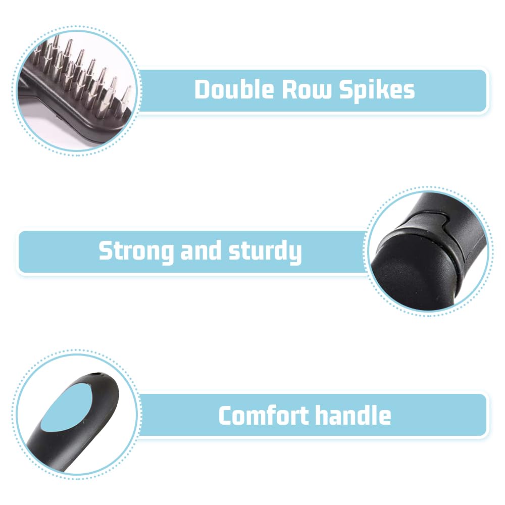 AKSIQIOL Carpet Rake, Portable Pile Lift & Undercoat Rake for Dogs Pet Hair Remover, Double Row Stainless Steel Pins - Image 3